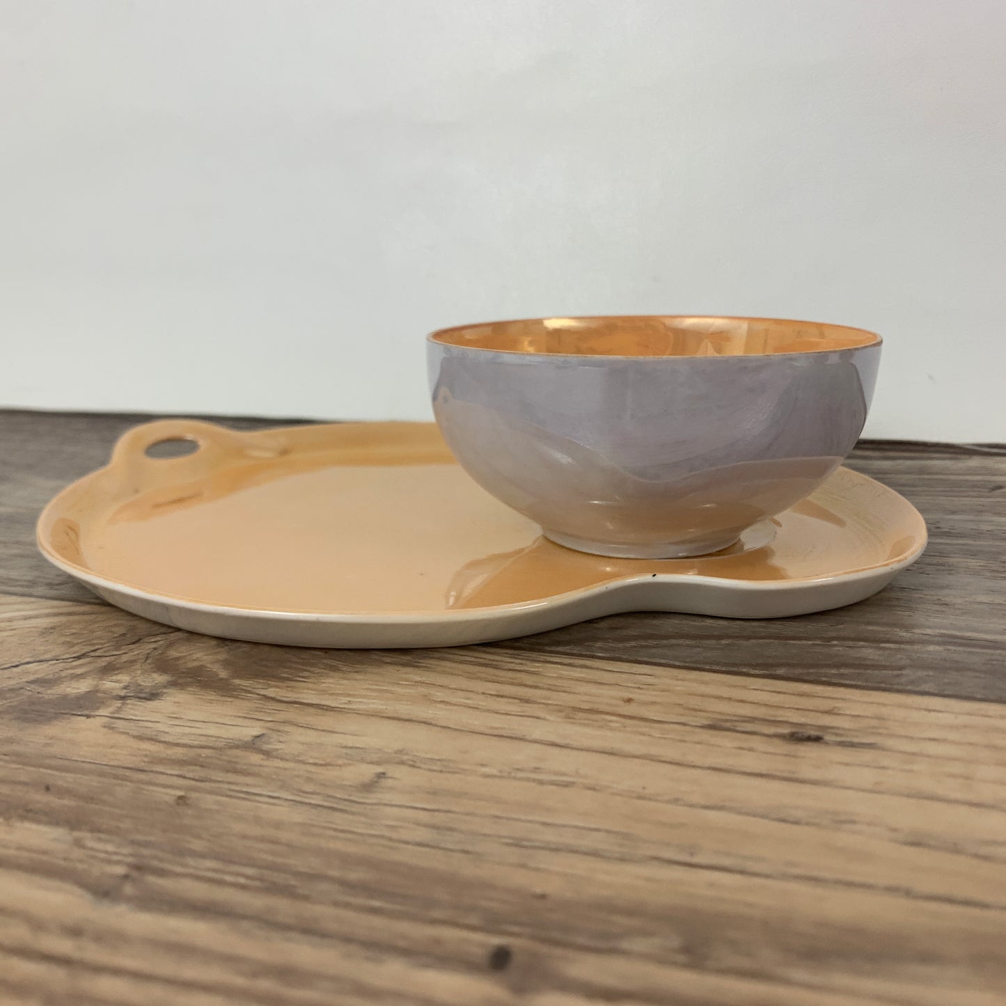 Japan Lusterware Snack Set Peach and White Teacup an Snack Plate