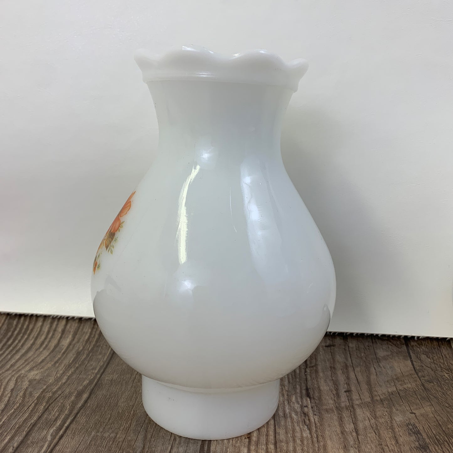Pair of Milk Glass Hurricane Lamp Shades with Floral Pattern