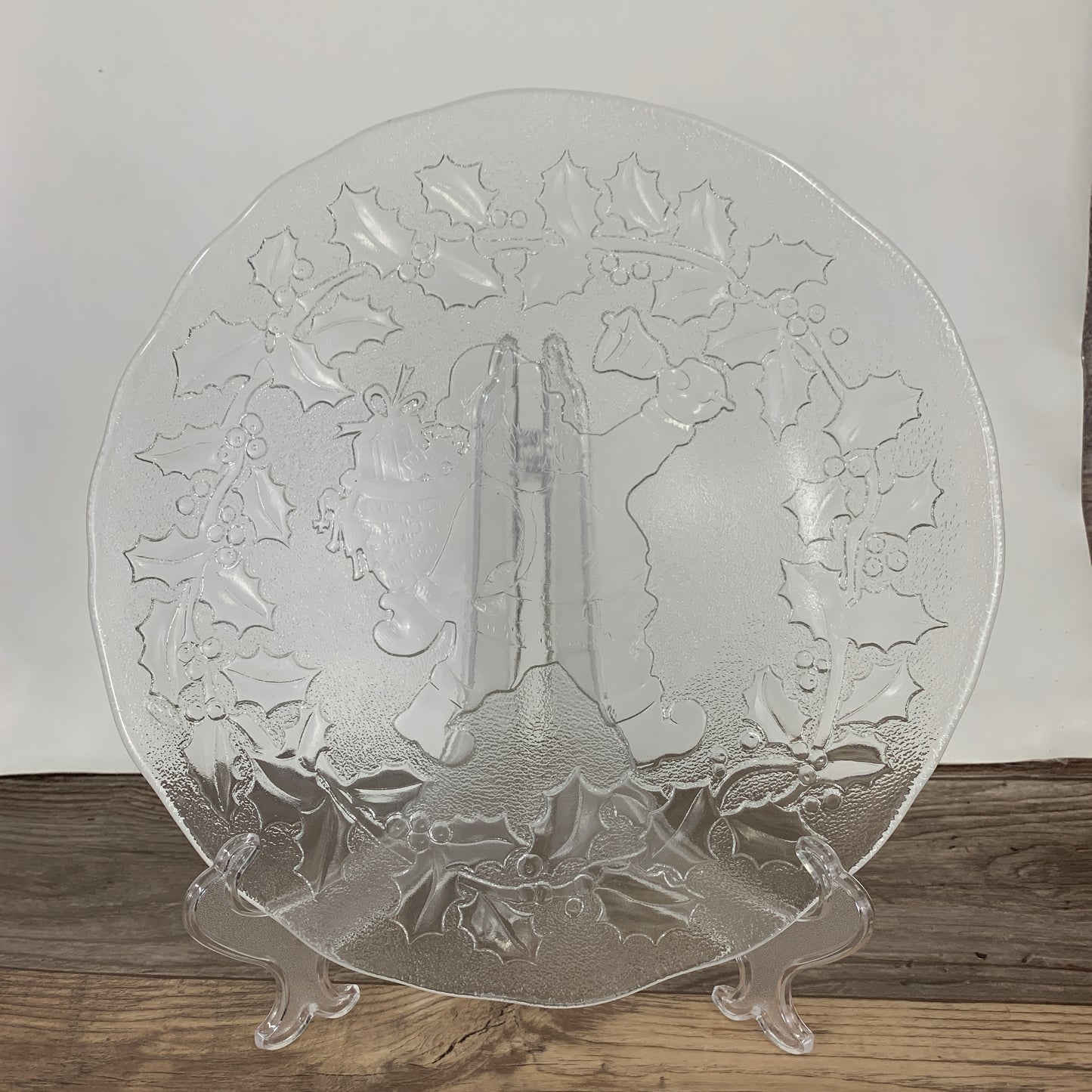 Large Clear Glass Platter, Santa Serving Tray