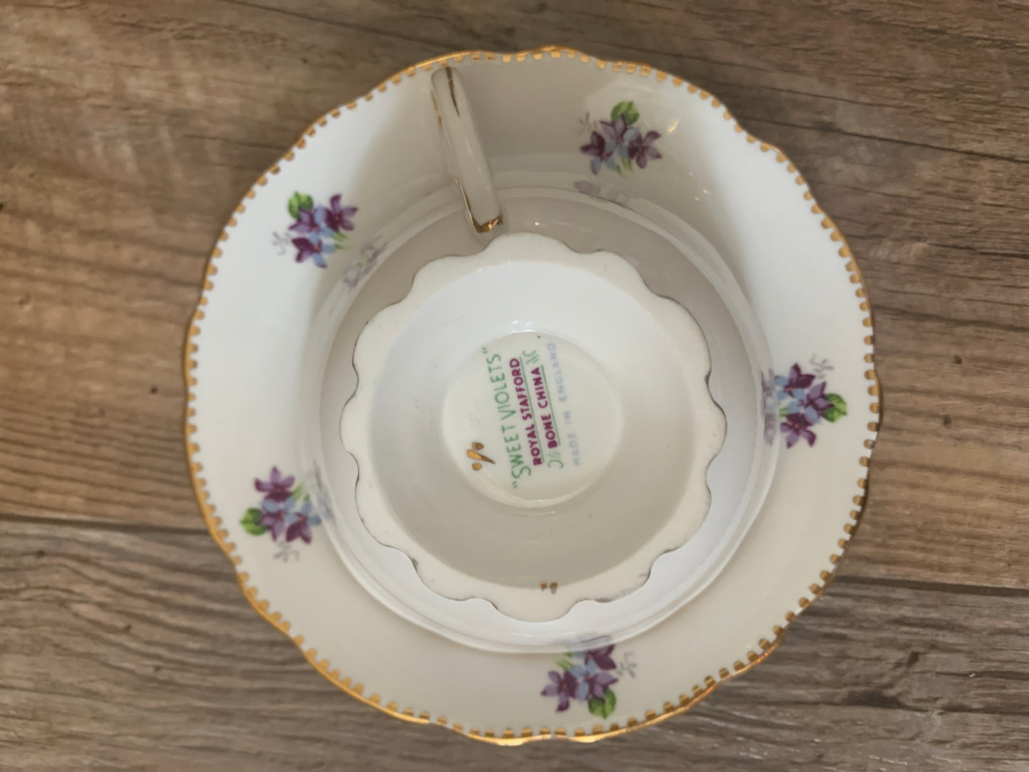 Vintage Teacup and Saucer with Purple Violets Wide Mouth Tea Cup and Saucer Set Mothers Day Gifts