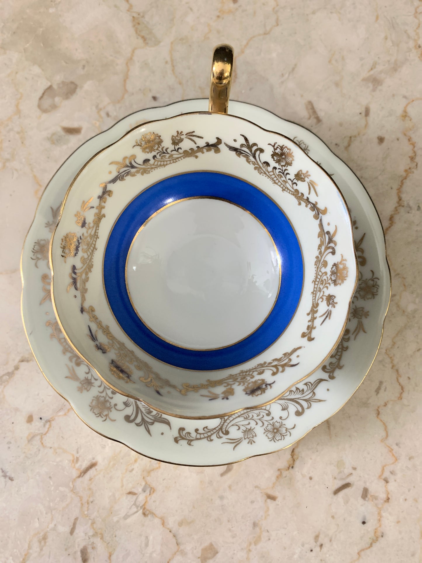 Vintage Shafford Hand Painted Teacup Blue, White and Gold