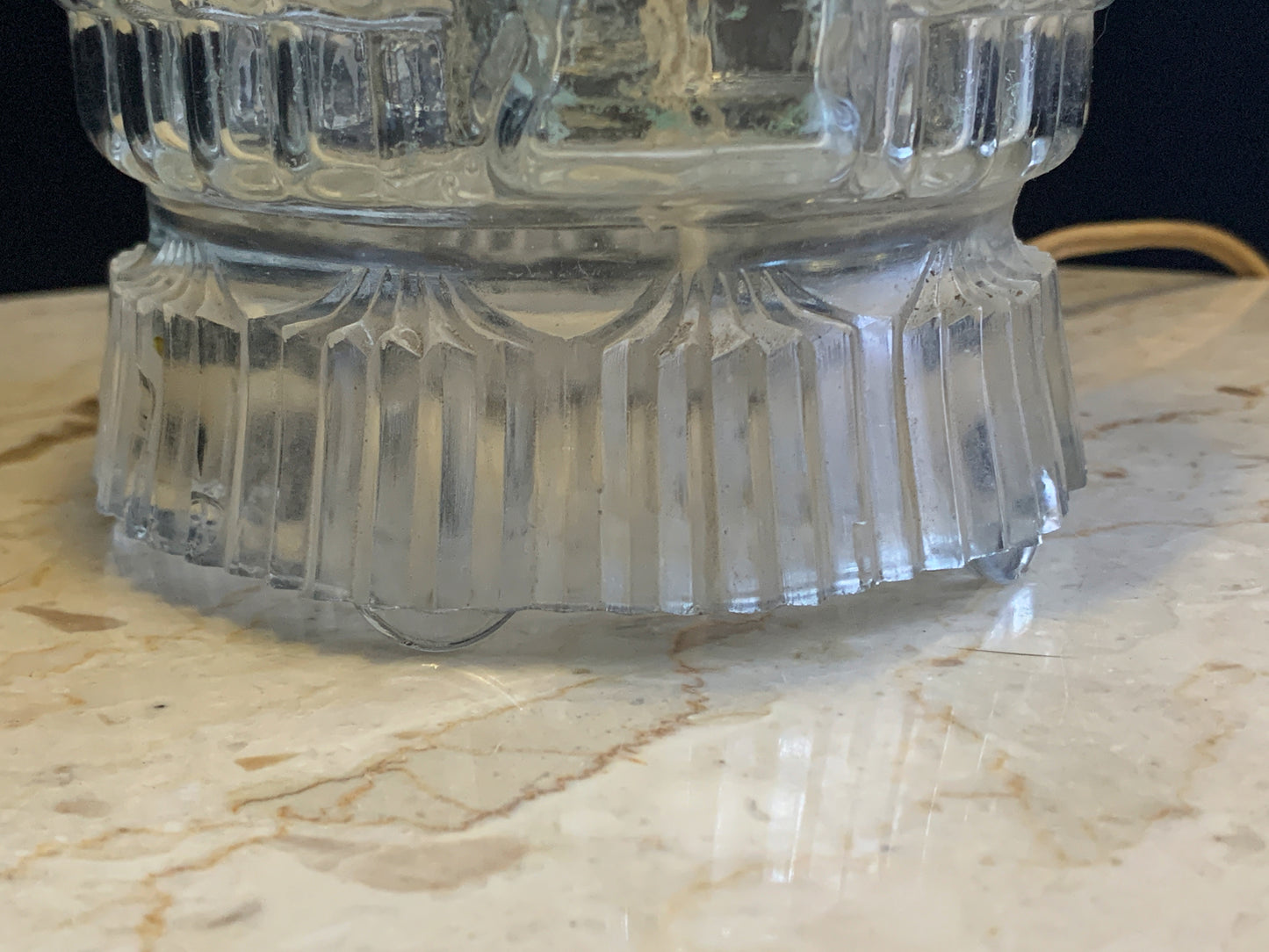 Art Deco Early Electric Glass , Antique Glass Lamp, Clear Glass Lamp with Ribbed Pattern
