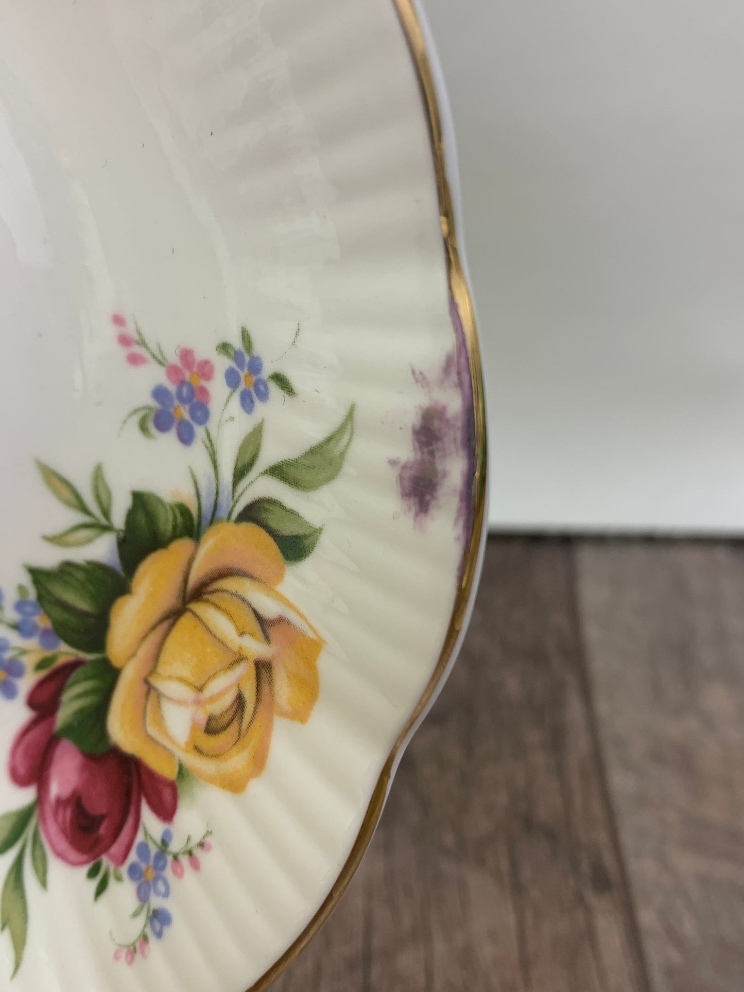 Pink, Yellow, and Red Floral Teacup and Saucer