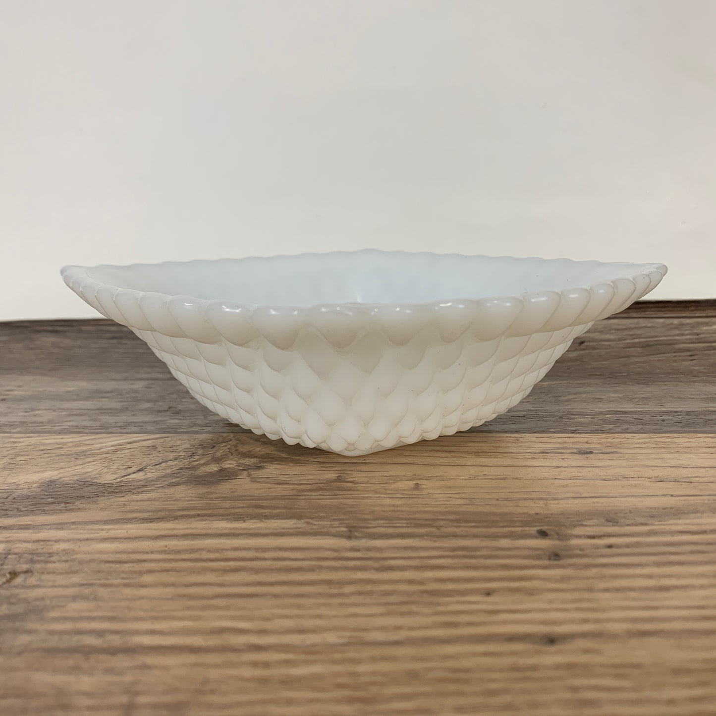 Square Milk Glass Bowl with Quilted Diamond Pattern