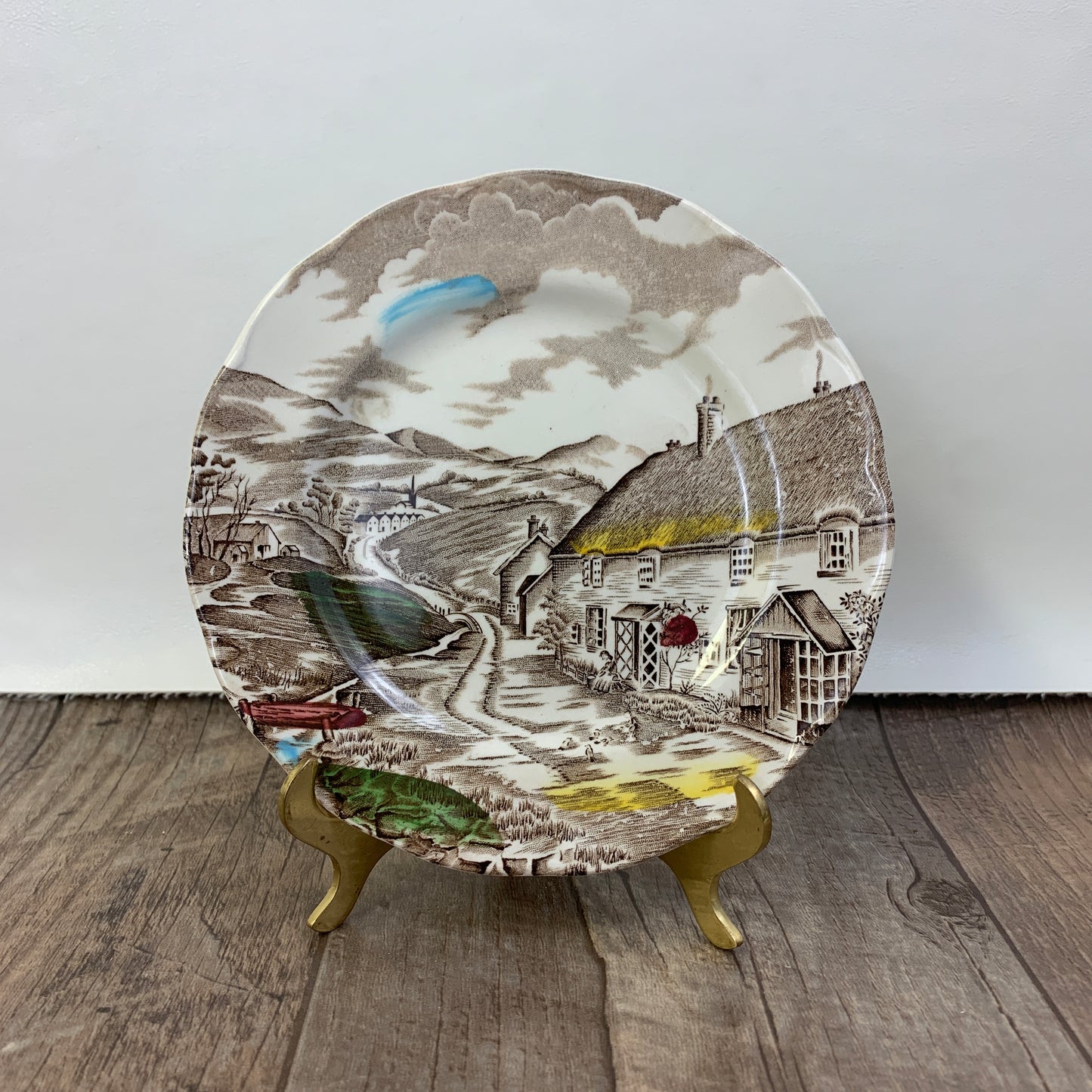 WH Grindley Transferware A Quiet Day Luncheon Plate 8.75” Antique Farmhouse Style Transferware Plate