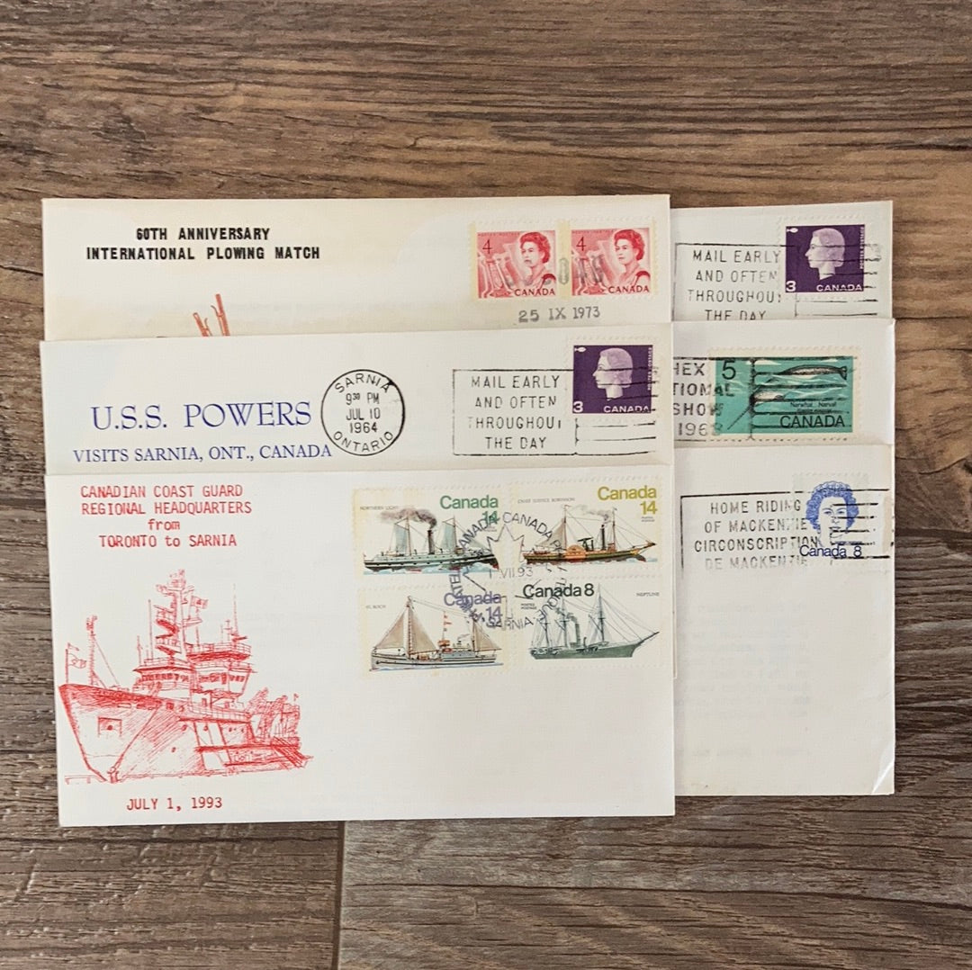 Collection of six Vintage Canada Postage Stamp First Day Cover FDC on Decorative Envelopes
