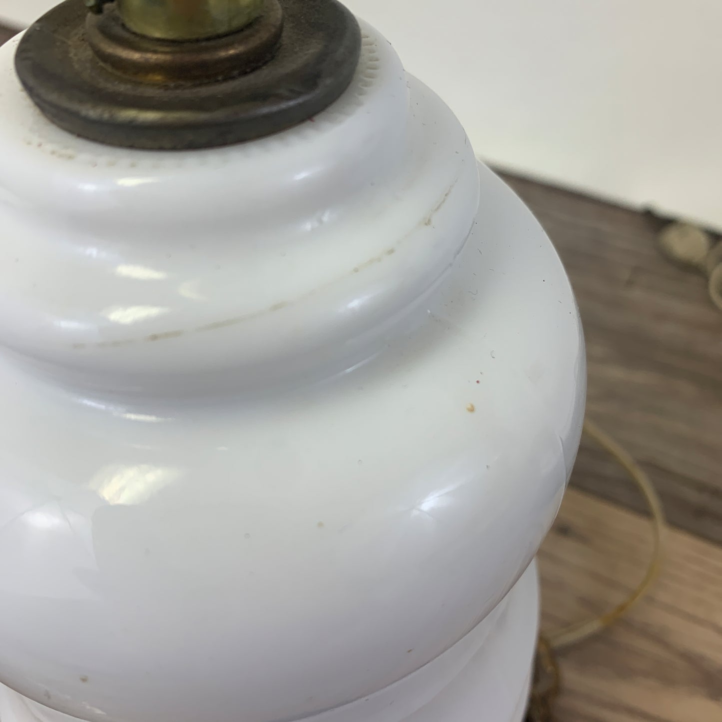 Pair of Milk Glass Table Lamps with Cast Metal Base