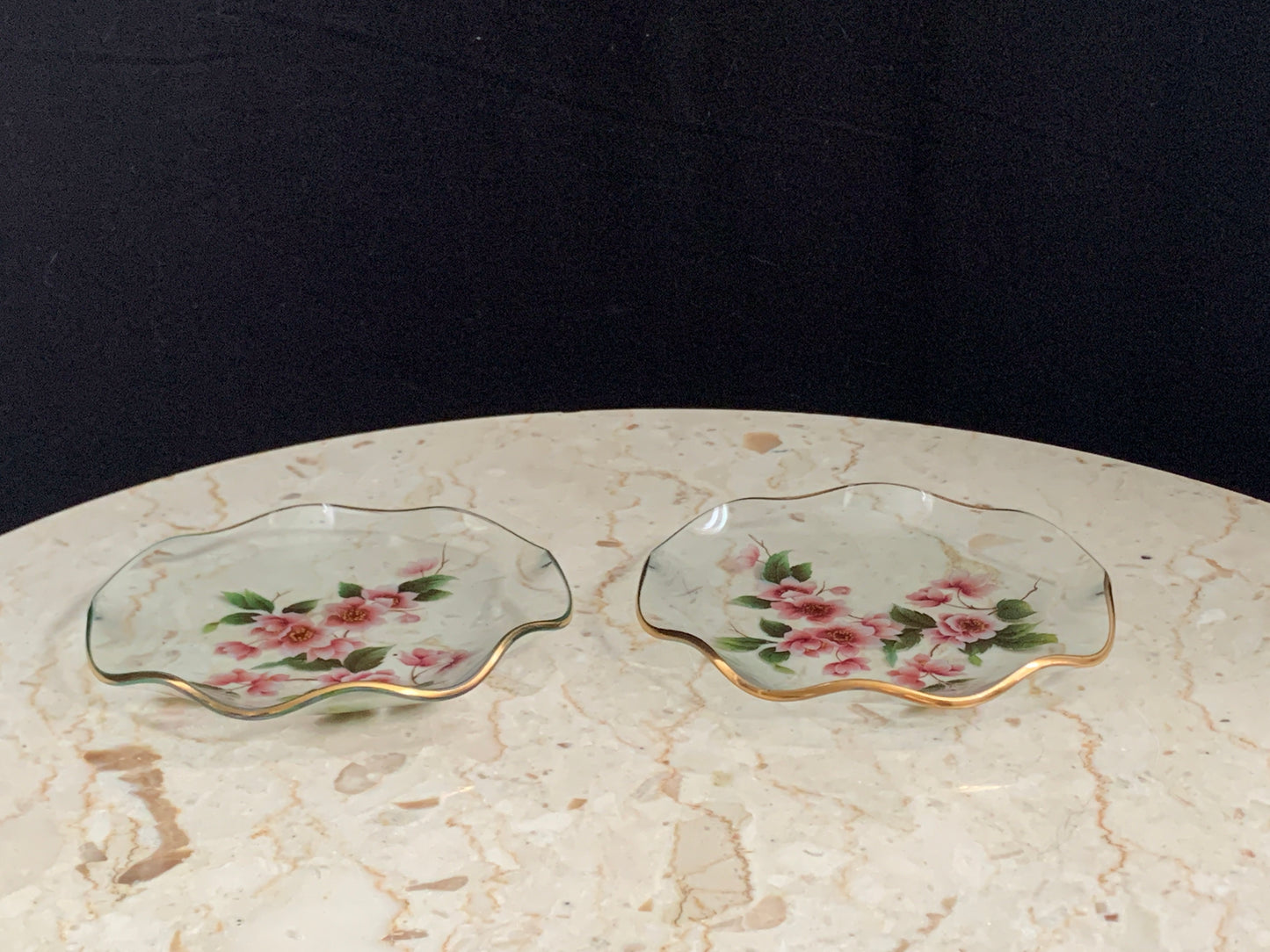 Clear Glass Pin Dishes Matching Pair of Floral Dresser Dishes