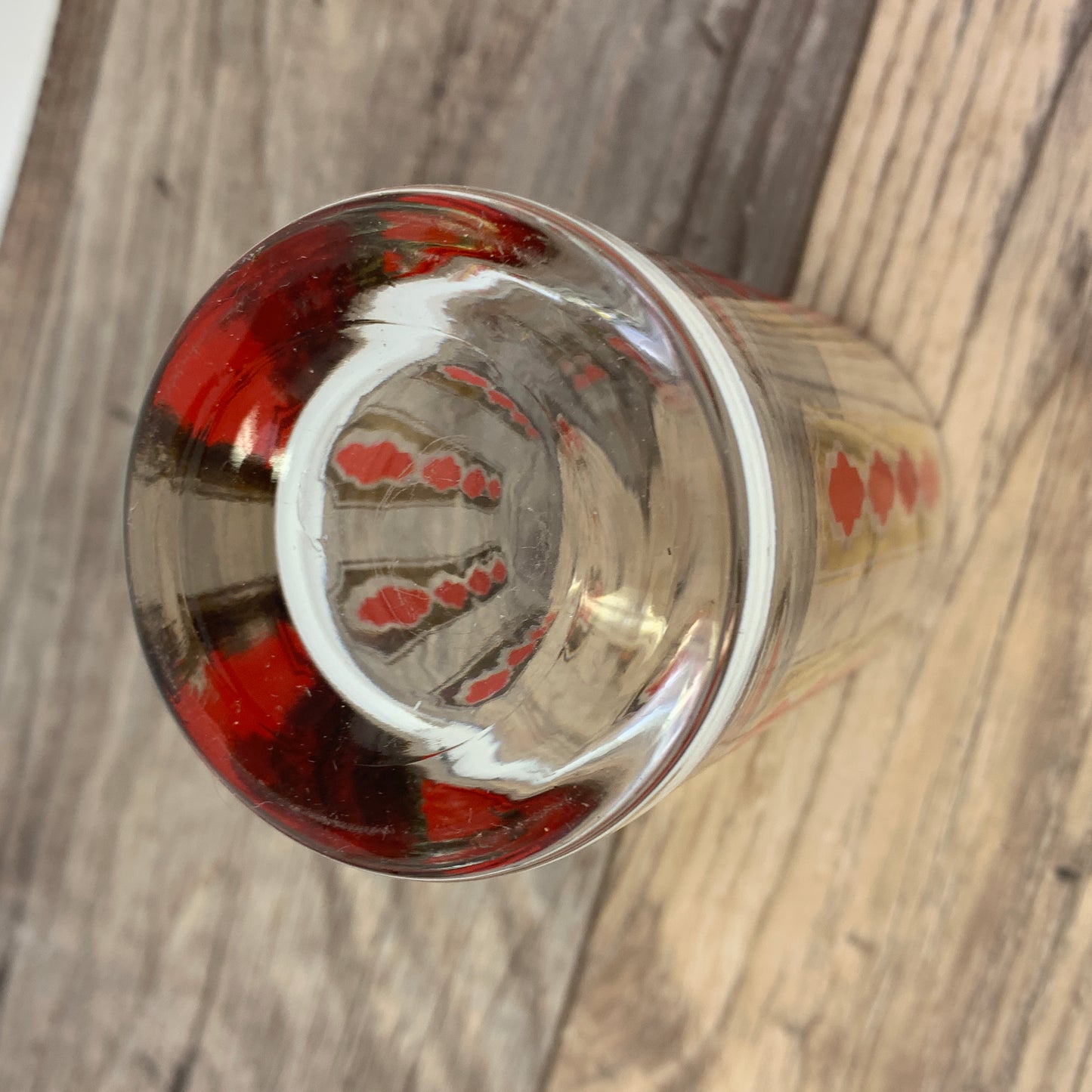Red and Gold Vintage Collins Glasses, Tall Vintage Cocktail Glasses