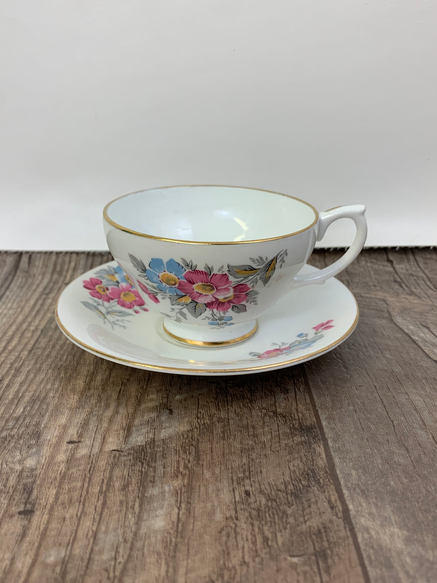 Vintage English Teacup with Pink Floral Pattern