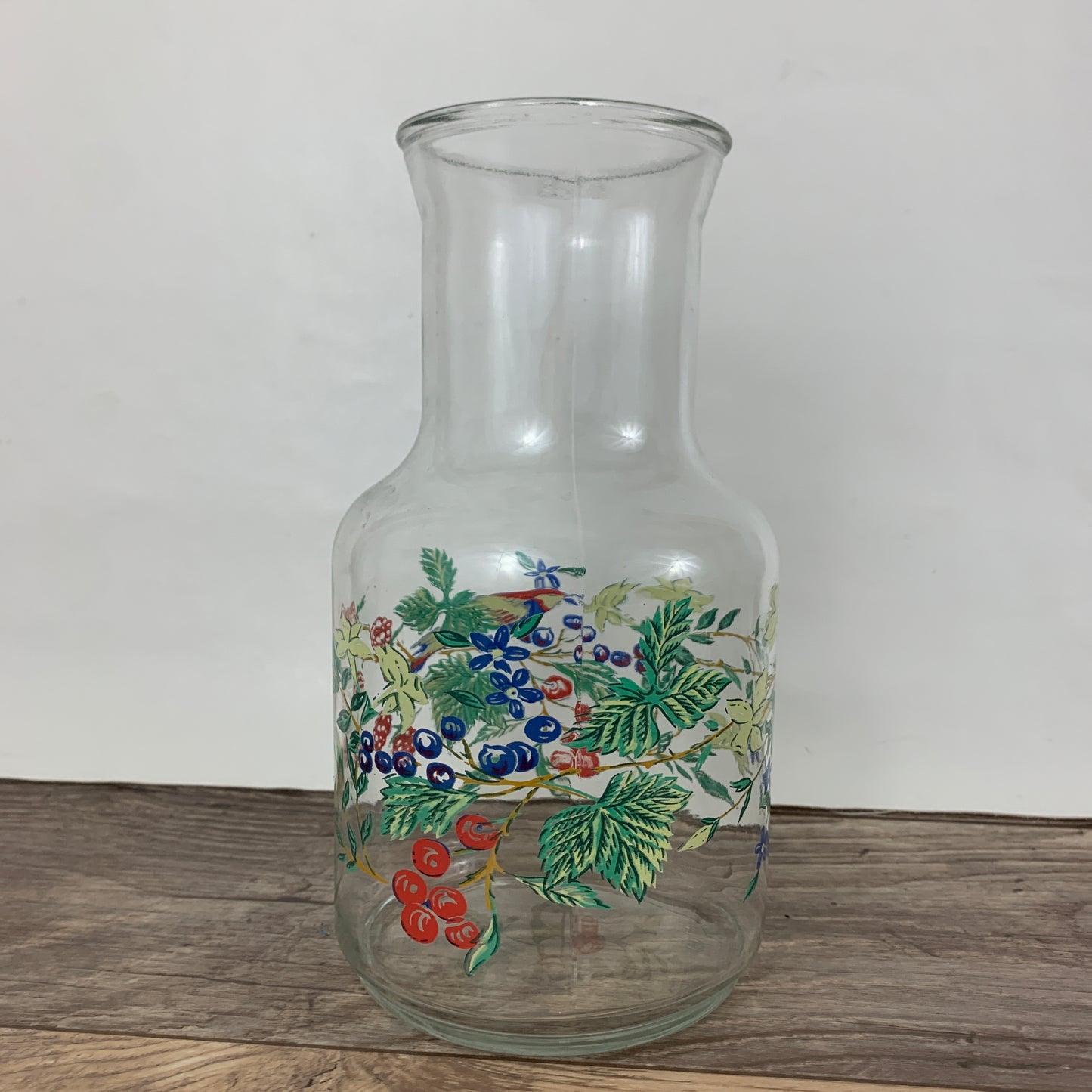 Vintage Juice Carafe with Bird, Leaves, and Berries