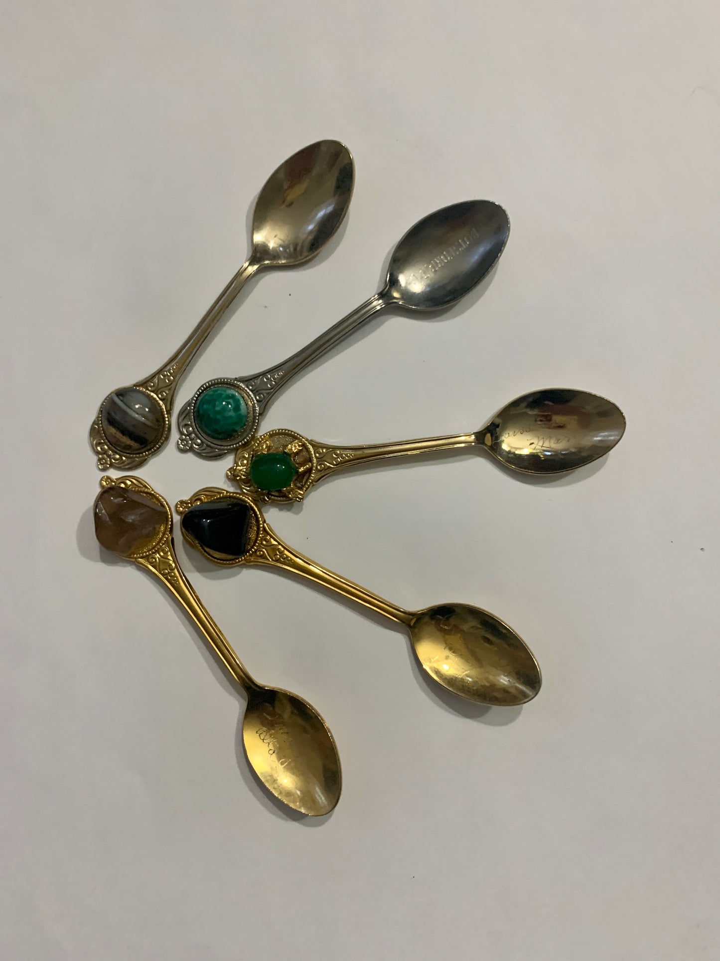 Set of 5 Spoons Mini Spoons w Gemstone Vintage Collector Spoons