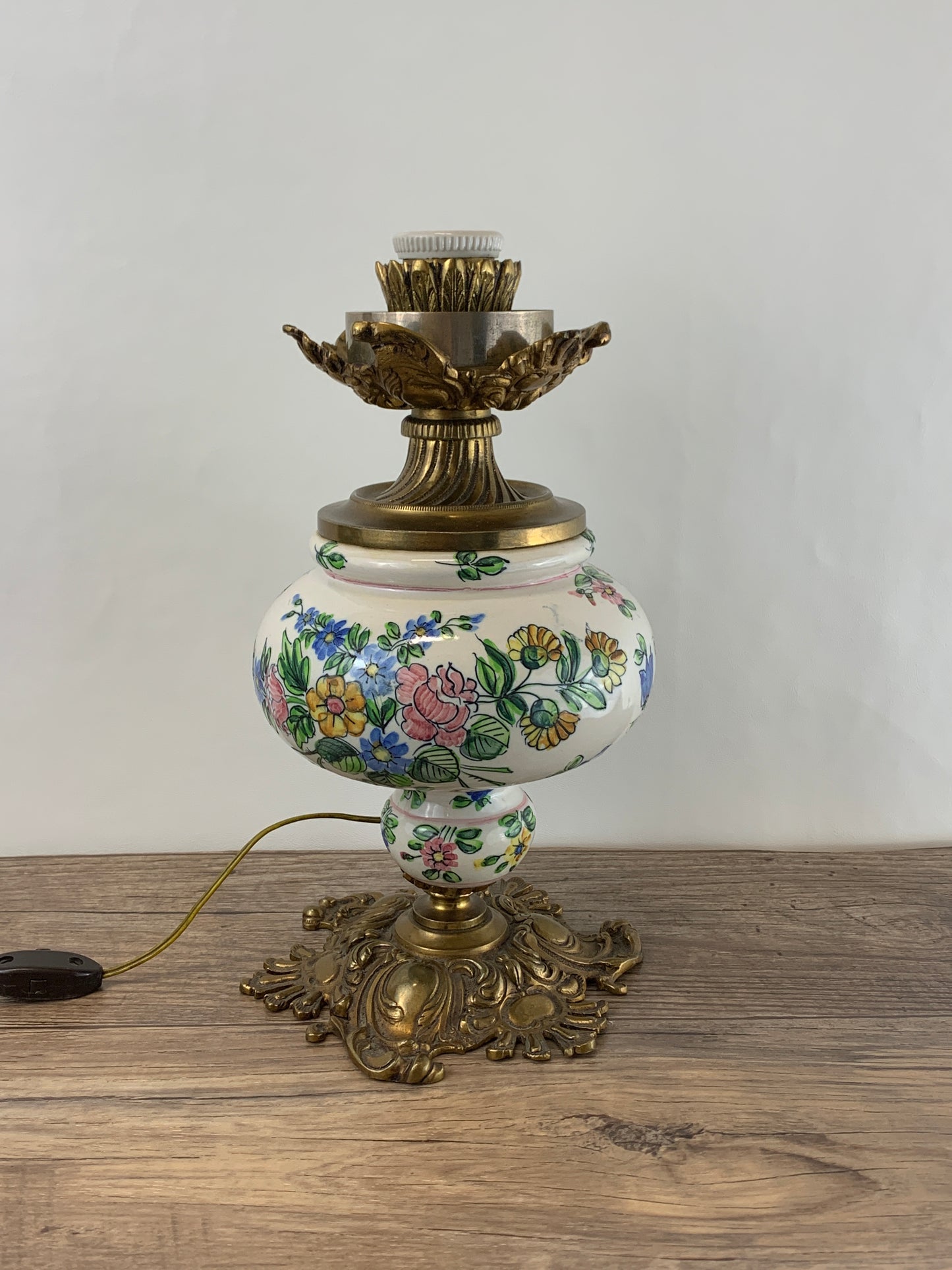 Cast Brass and Ceramic Antique Lamp
