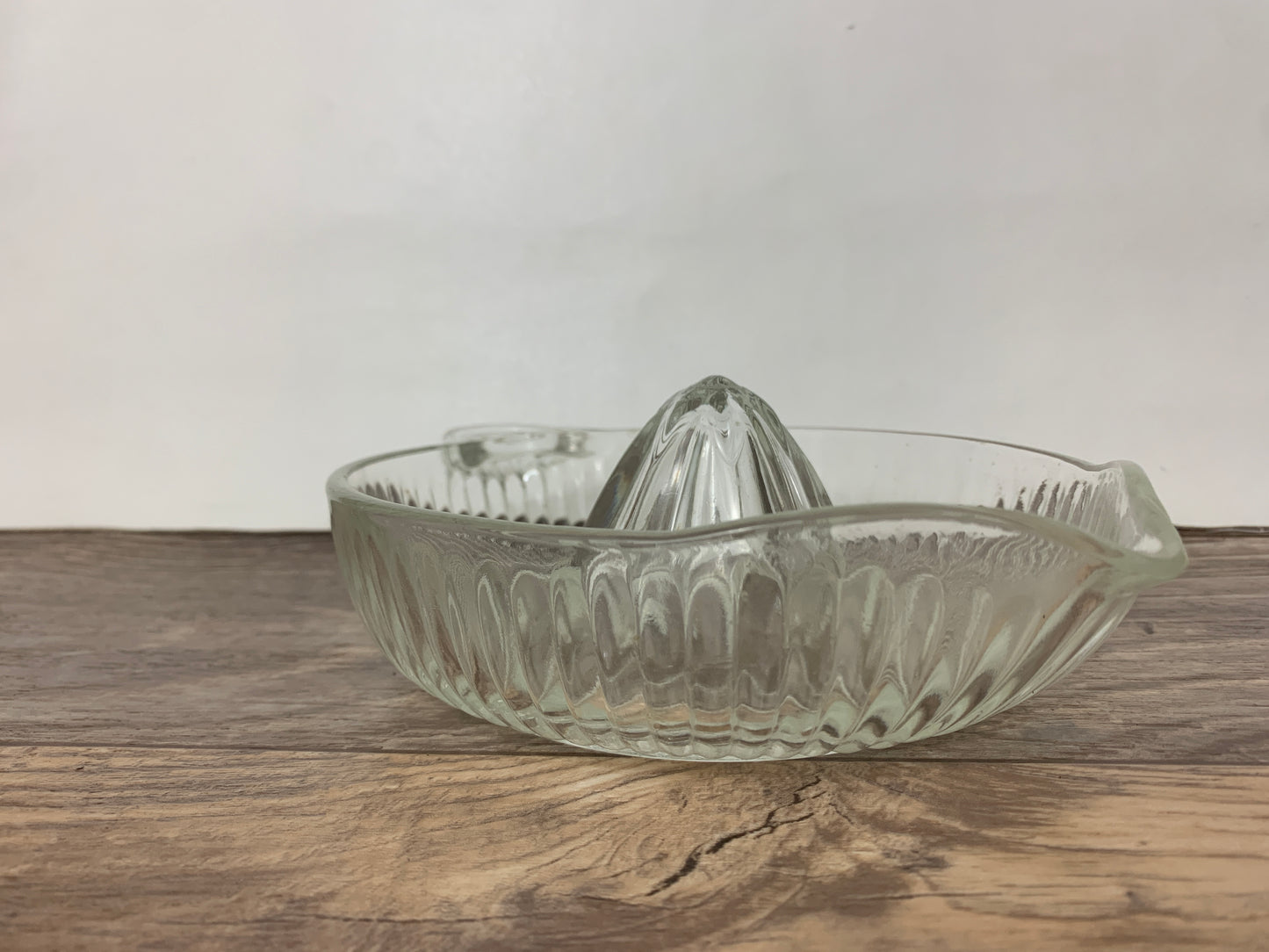Vintage Glass Fruit Press, Large Lemon Press, Clear Glass Citrus Reamer with Ribbed Pattern