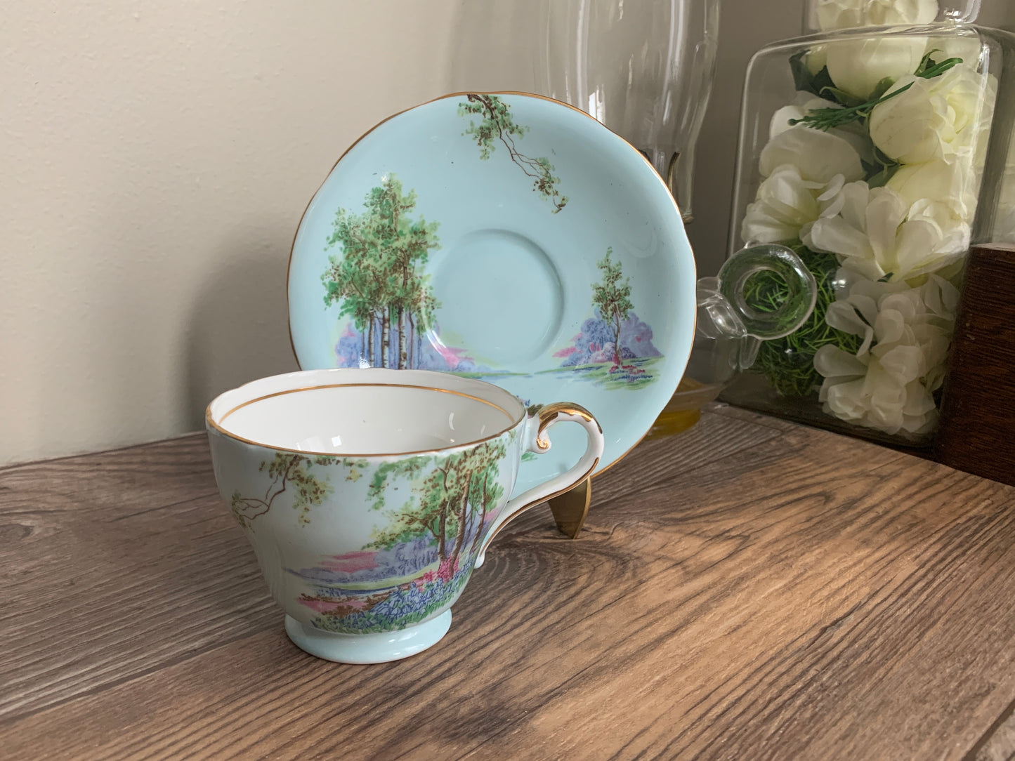 Blue Vintage Teacup with River Scene Aynsley Tea Cup