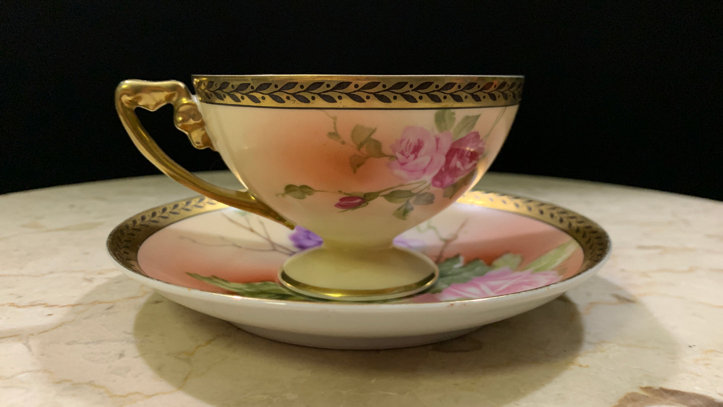 Rosenthal Hand Painted Tea Cup and Saucer with Grape Pattern Bavaria China Teacup