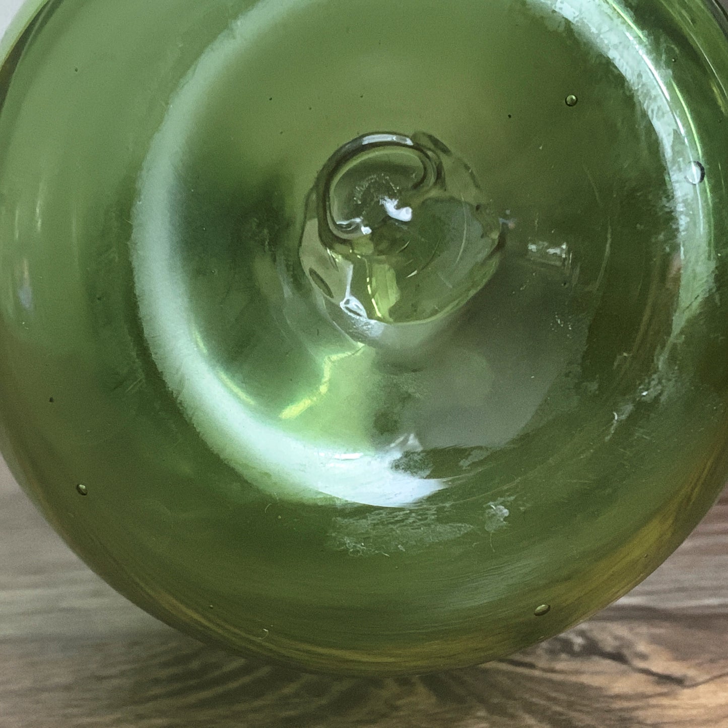 Green Blown Glass Vase, Small Glass Bud Vase with Ruffle