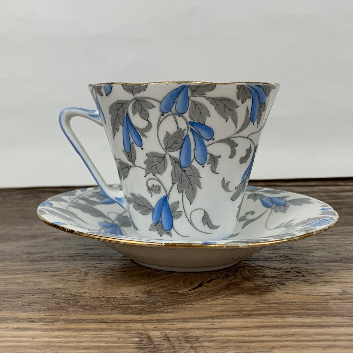 Blue and Grey Floral Royal Grafton Vintage Teacup, Smooth Shape