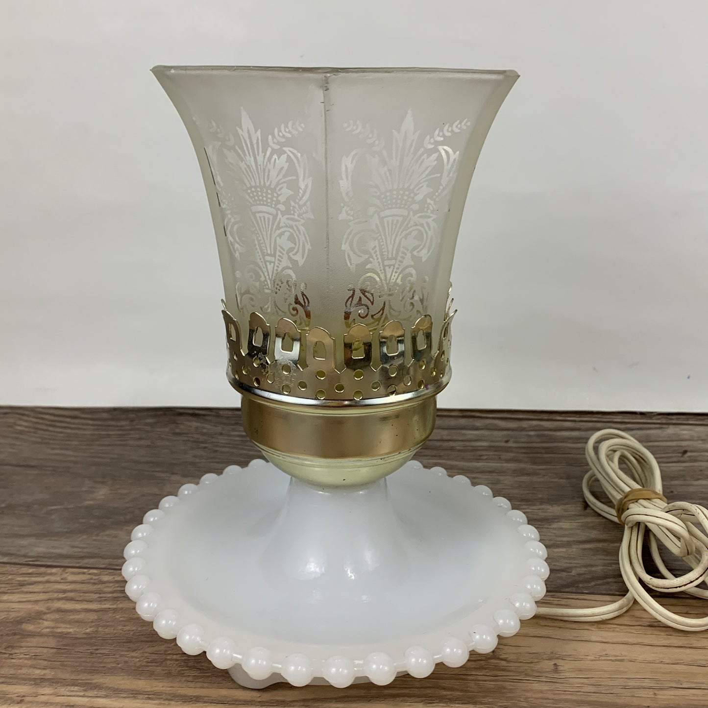 Small Table Lamp with Milk Glass Base and Frosted Glass Shade