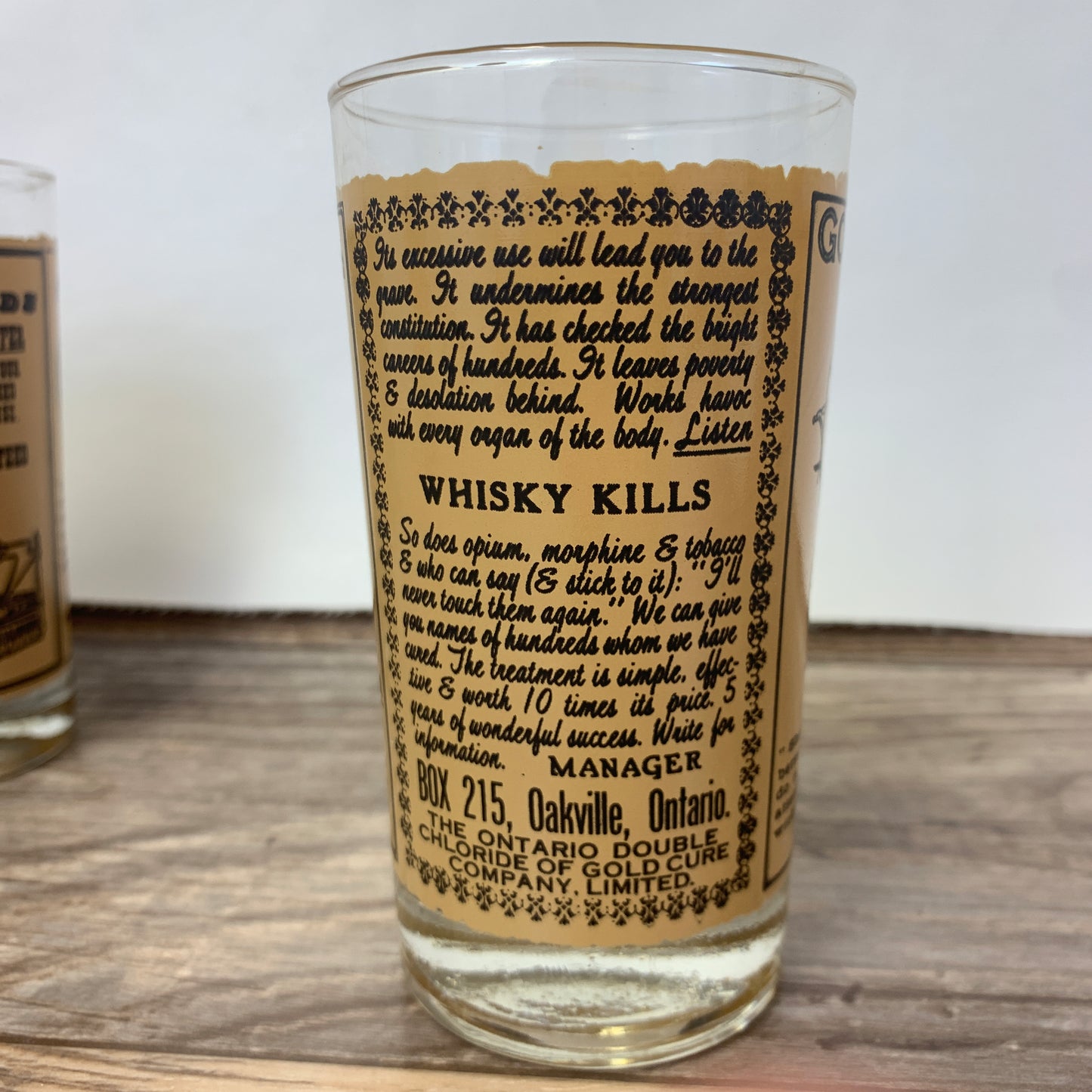 Set of 5 Vintage Juice Glasses with Antique Reproduction Advertising Posters
