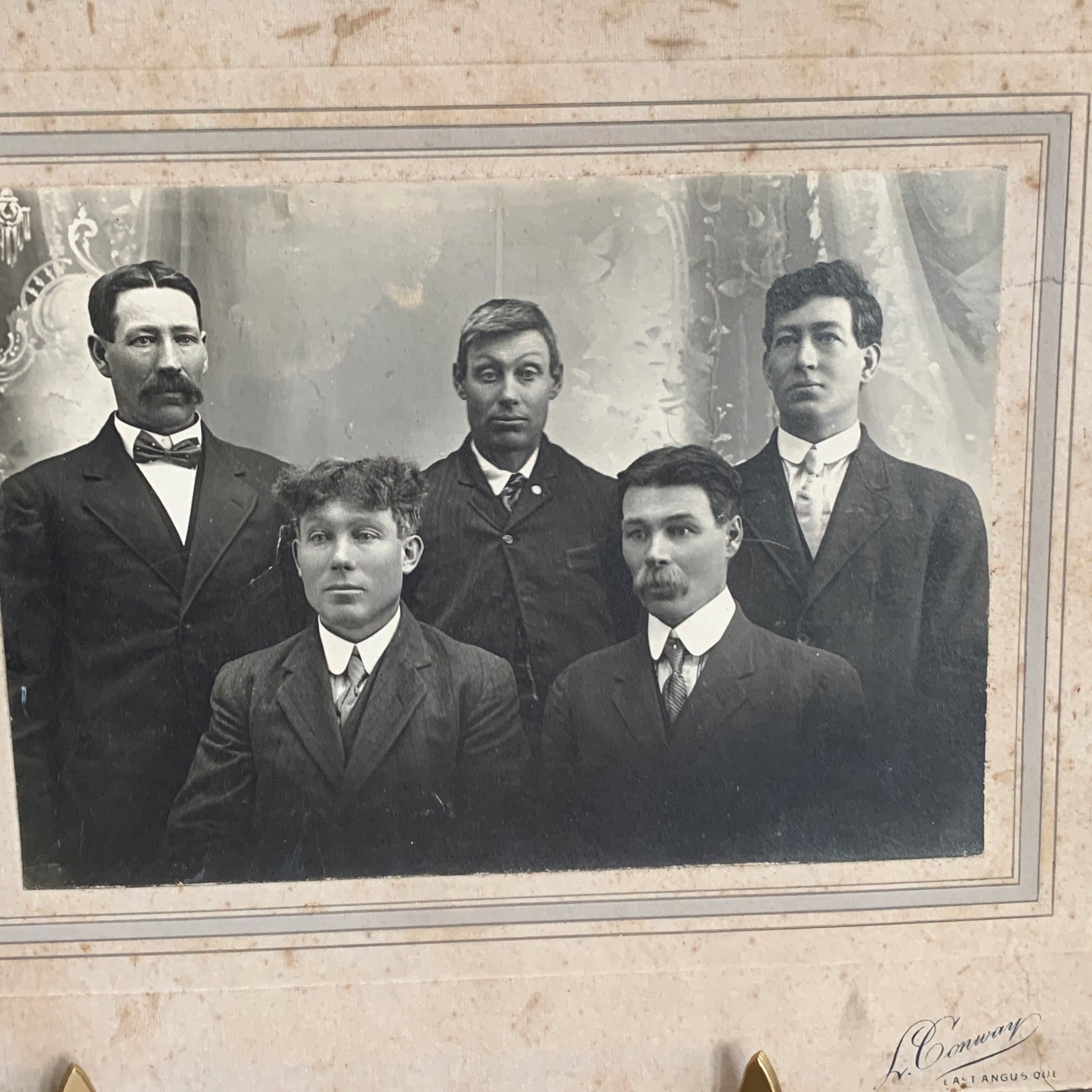 Antique Black and White Photo Cabinet Card 5 Gentlemen from East Angus Quebec