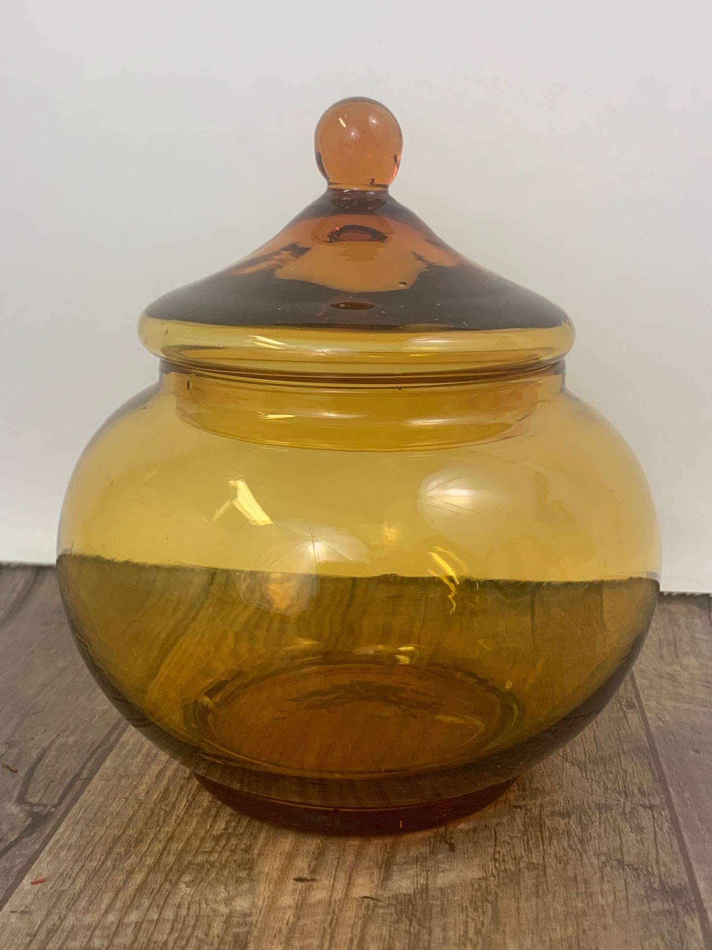 Blown Glass MCM Lidded Dish Empoli lidded Candy Dish Amber Candy Jar