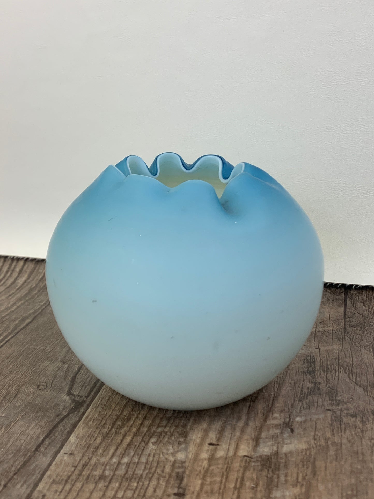 Pair of Antique Blown Glass Rose Bowls Blue Cased Satin Glass
