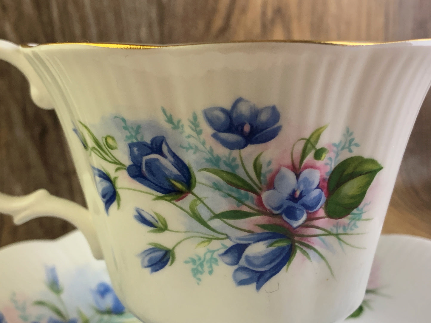 Vintage Teacup with Blue Floral Pattern, Gainsborough Shape, Royal Albert China