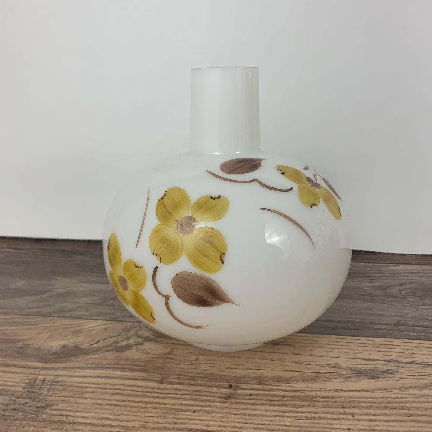 Milk Glass Table Lamp with Hand Painted Floral Design