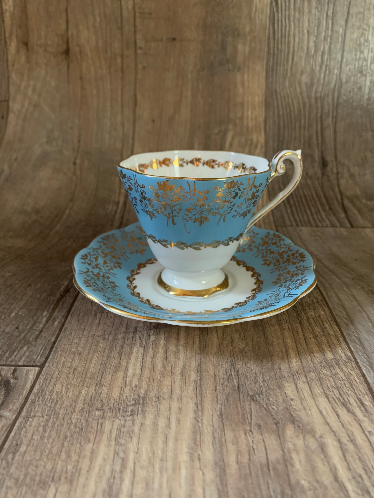 Blue and Gold Vintage Tea Cup and Saucer Royal Standard Teacup