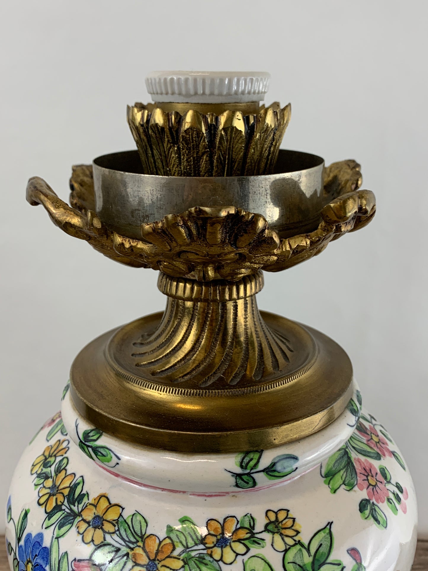 Cast Brass and Ceramic Antique Lamp