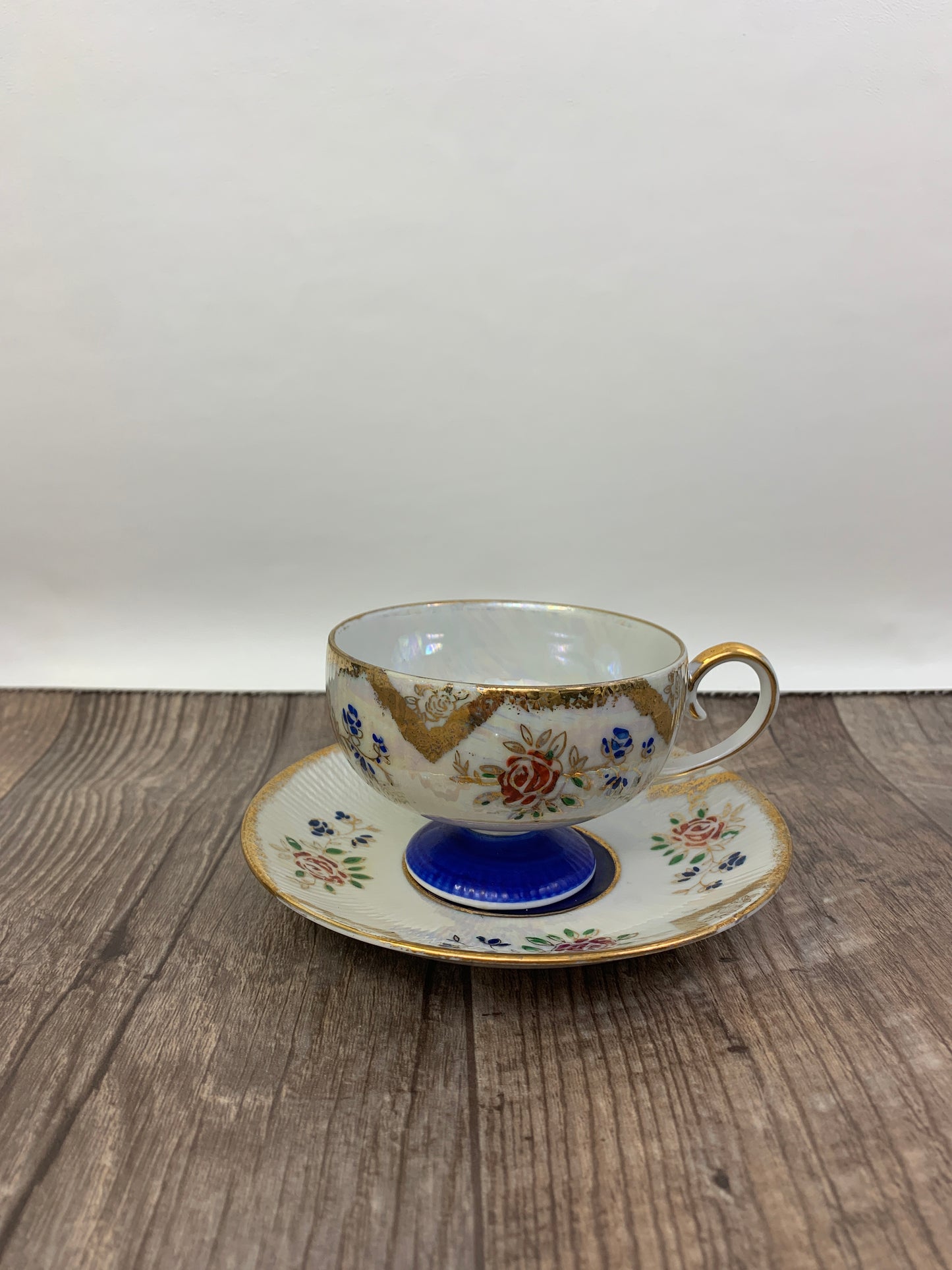 Vintage Shafford Hand Painted Teacup Blue, White and Gold