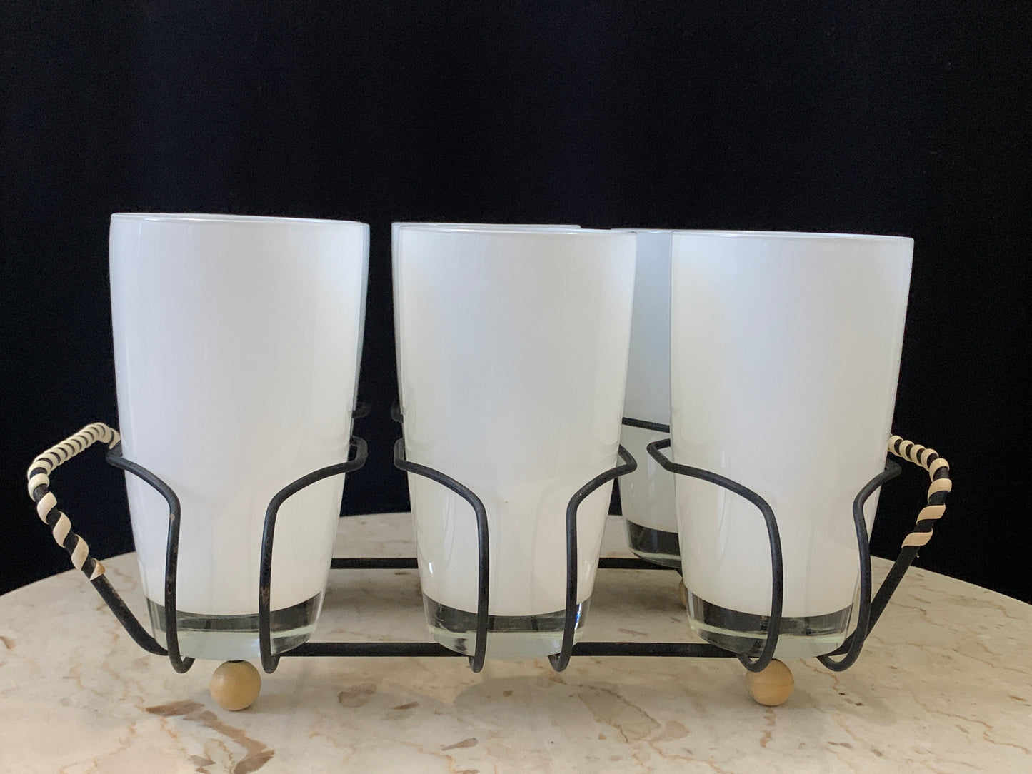 Vintage Cocktail Glass Set with Wire Caddy