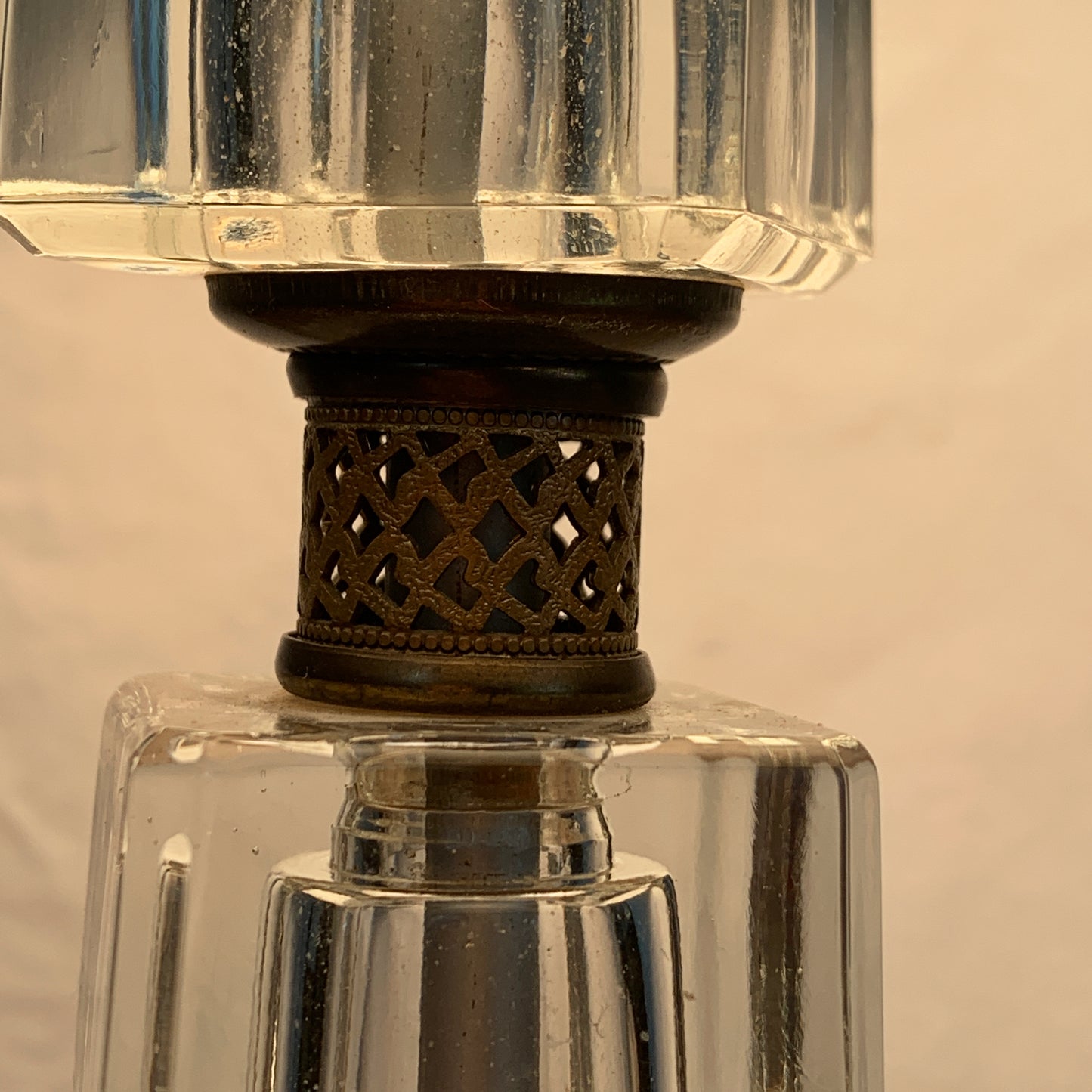 Vintage Glass Table Lamp with Brass Accents