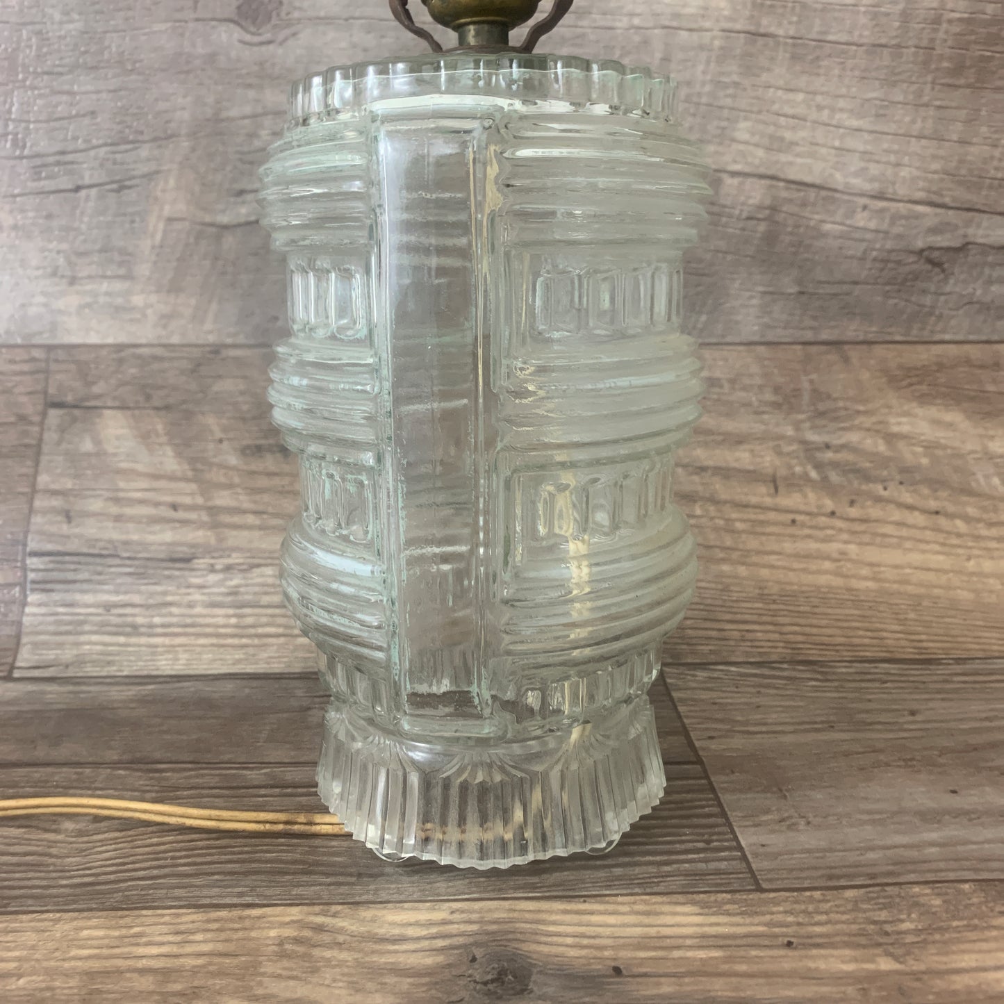 Art Deco Early Electric Glass , Antique Glass Lamp, Clear Glass Lamp with Ribbed Pattern