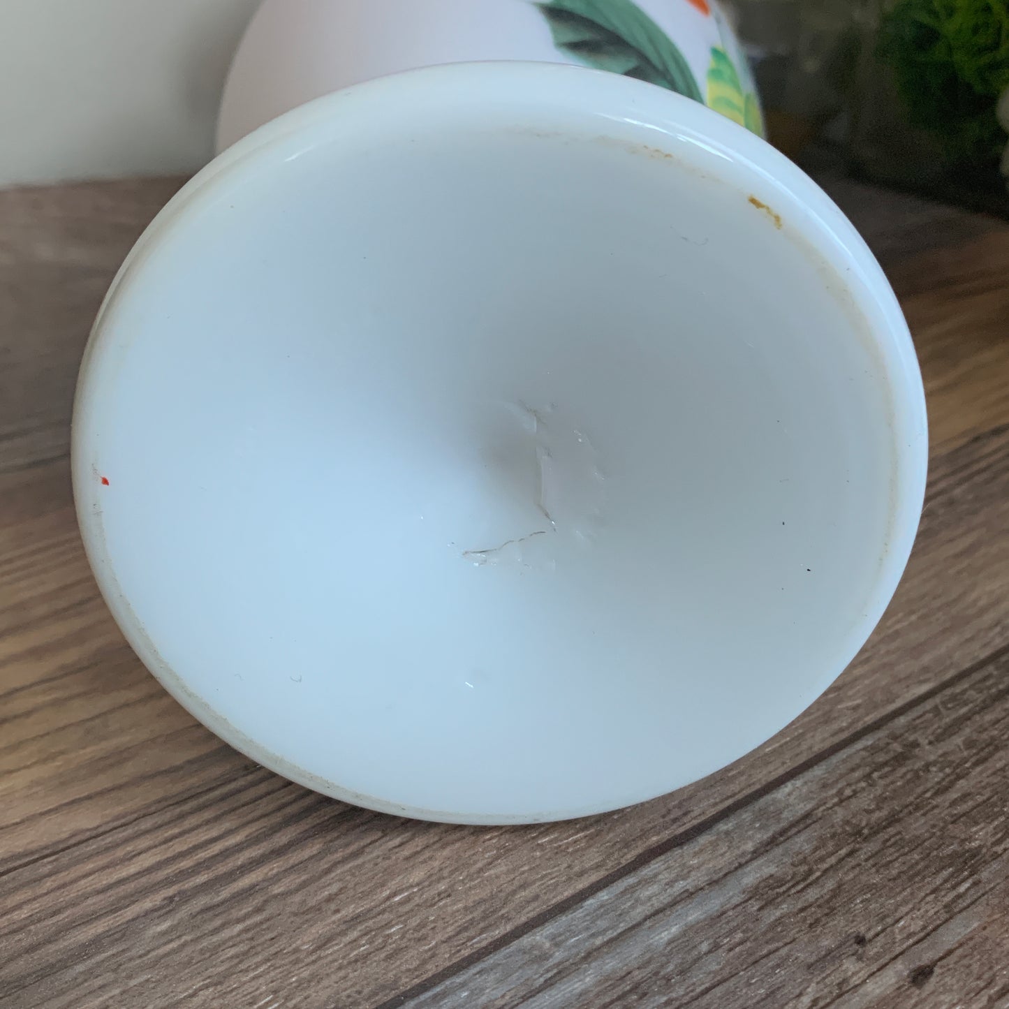 Antique Blown Glass Pair of White and Pink Hand Painted Mantle Vases