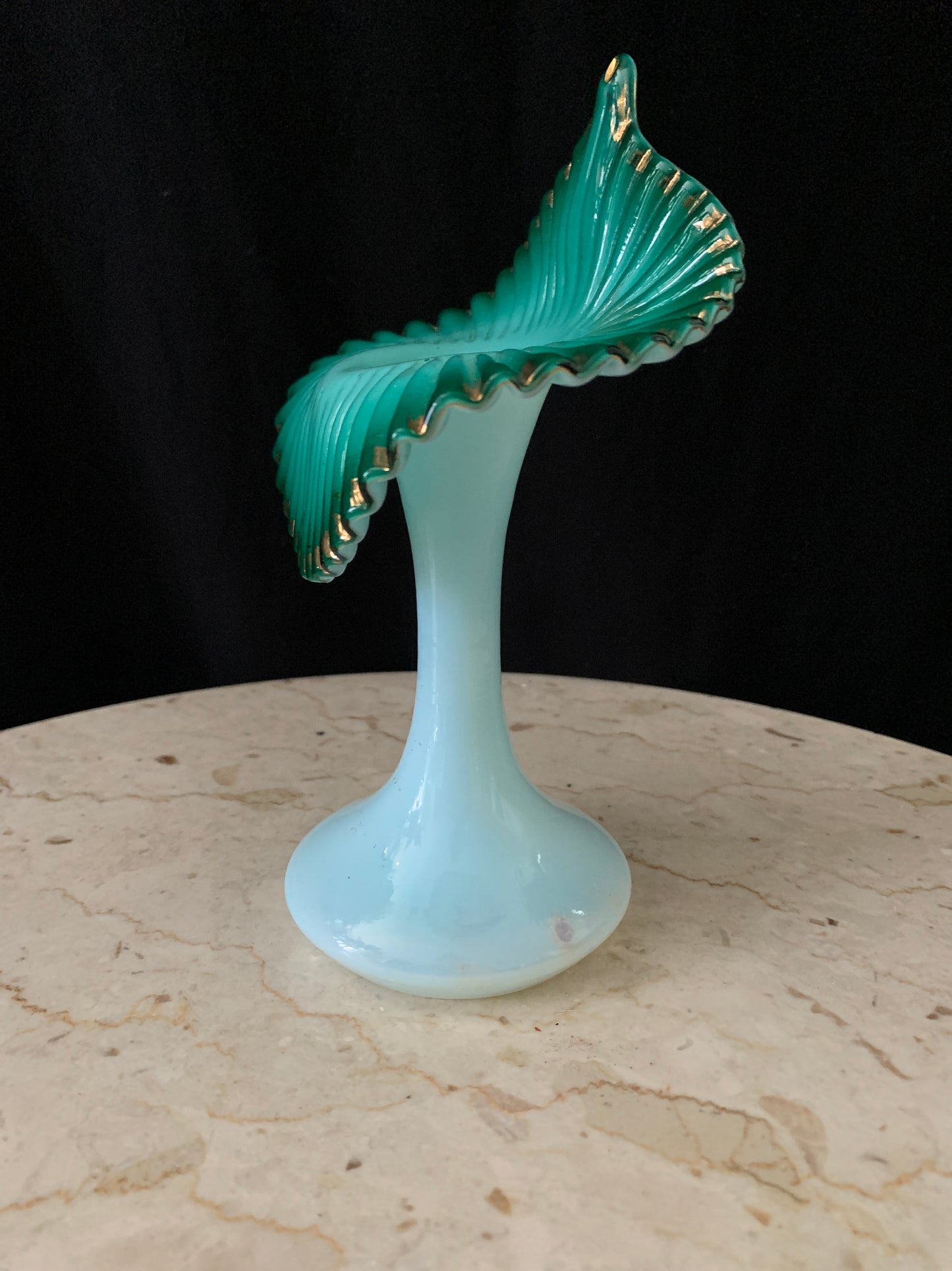 Antique Blown Glass Jack in the Pulpit Vase White and Green Antique Bohemian Glass Vase