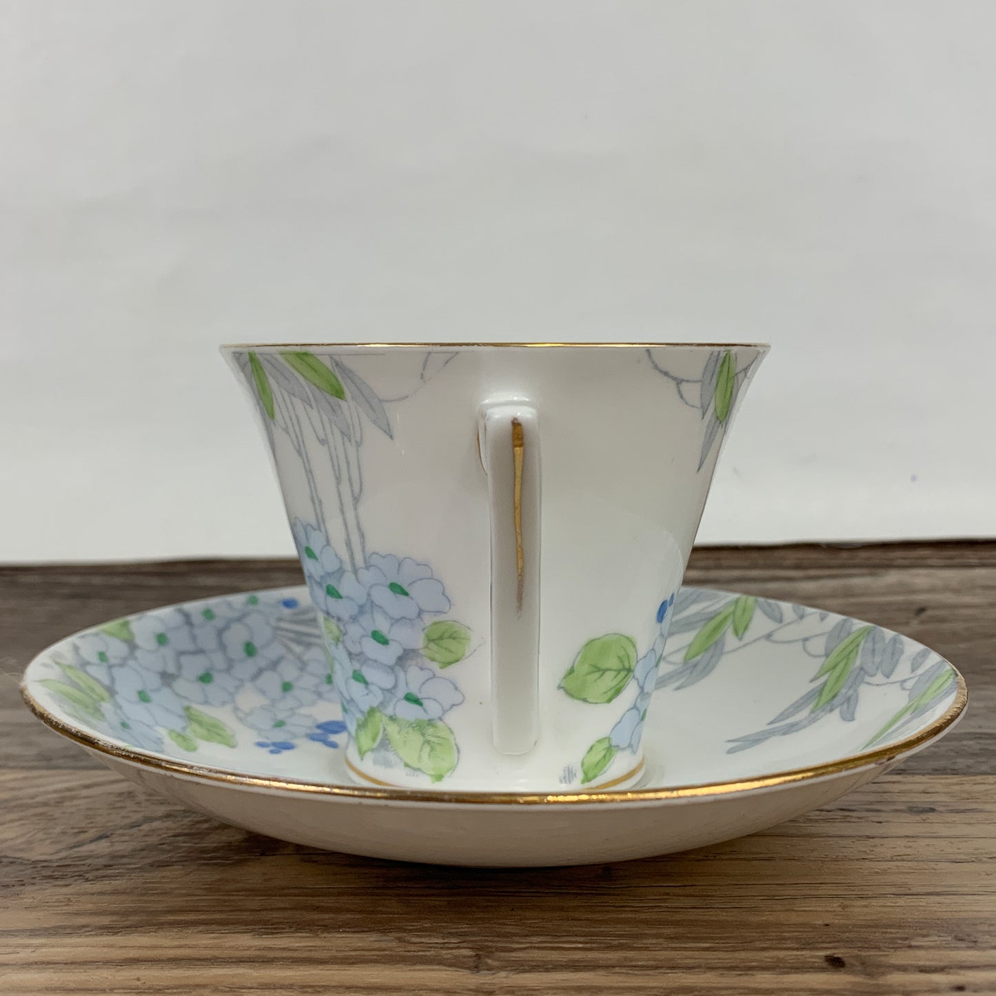 Antique Teacup and Saucer with Triangle Handle Paulette Pattern Standard China