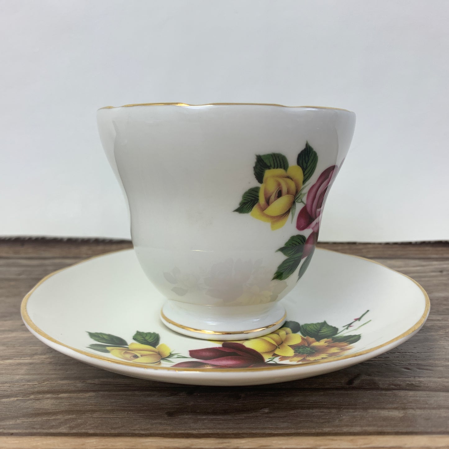 Crown Trent Red and Yellow Floral Vintage Teacup and Saucer Set