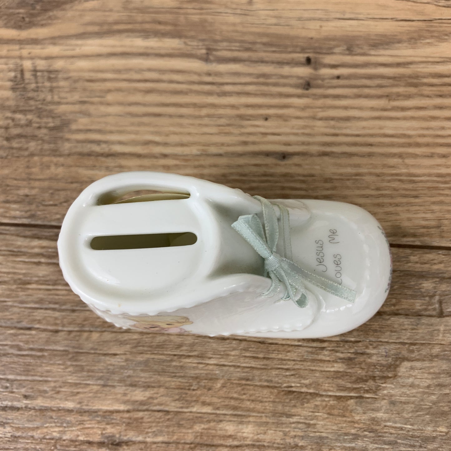 Precious Moments Baby Bootie Shaped Coin Bank, Girl with Bunny, With Original Box