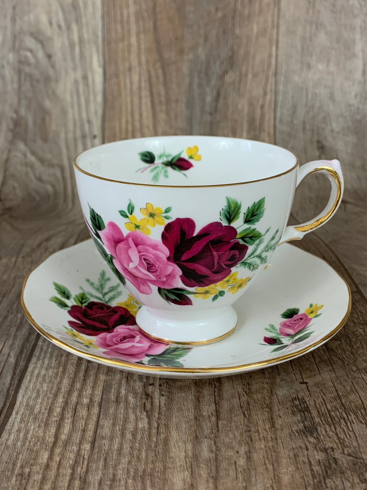 Pink and Red Floral Teacup and Saucer Gifts for Mom Vintage China Teacups