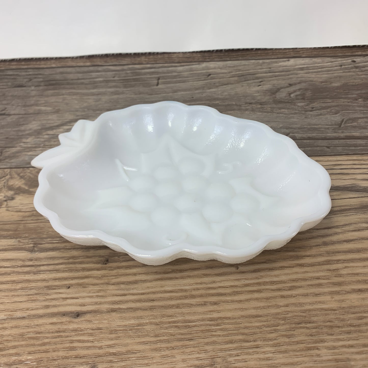 Vintage Milk Glass Grape Leaf Dish, Vintage Farmhouse Decor