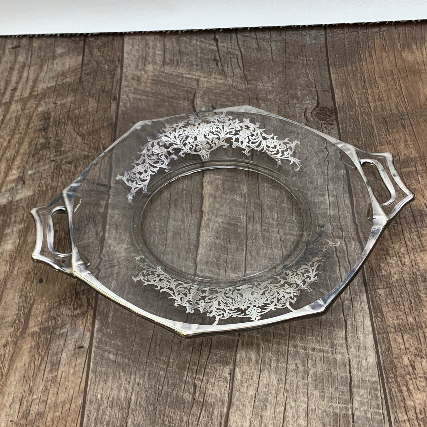 Clear Glass Vintage Plate with Silver Overlay