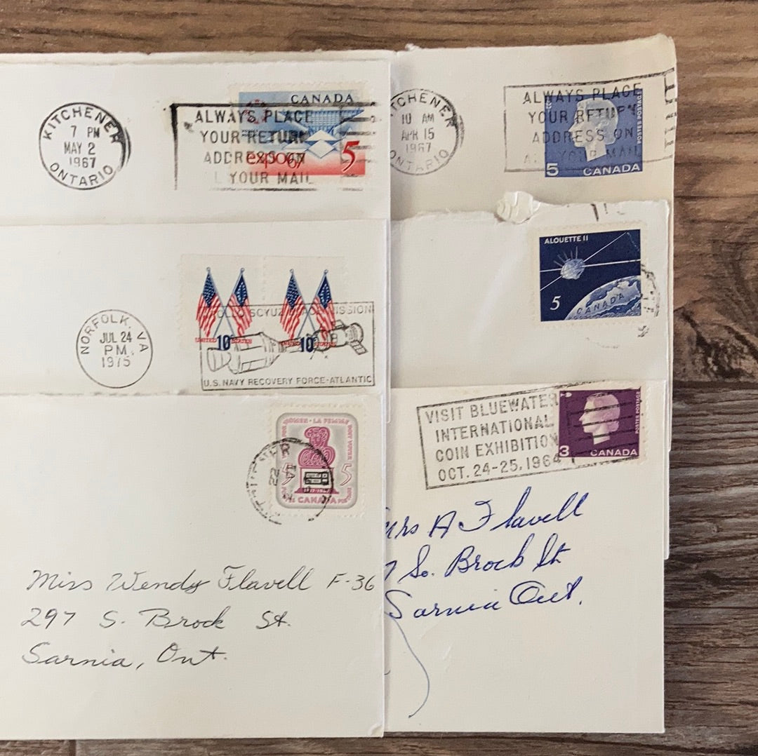 Collection of 6 Vintage Canada and US Postage Stamp First Day Covers FDC on envelopes