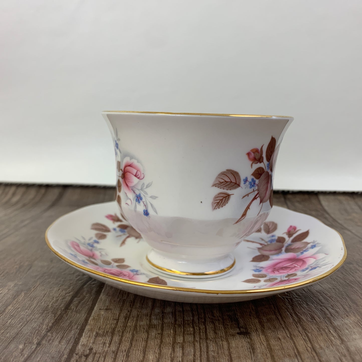 Pink and Blue Floral Teacup, Queen Anne Vintage Tea Cup and Saucer Set