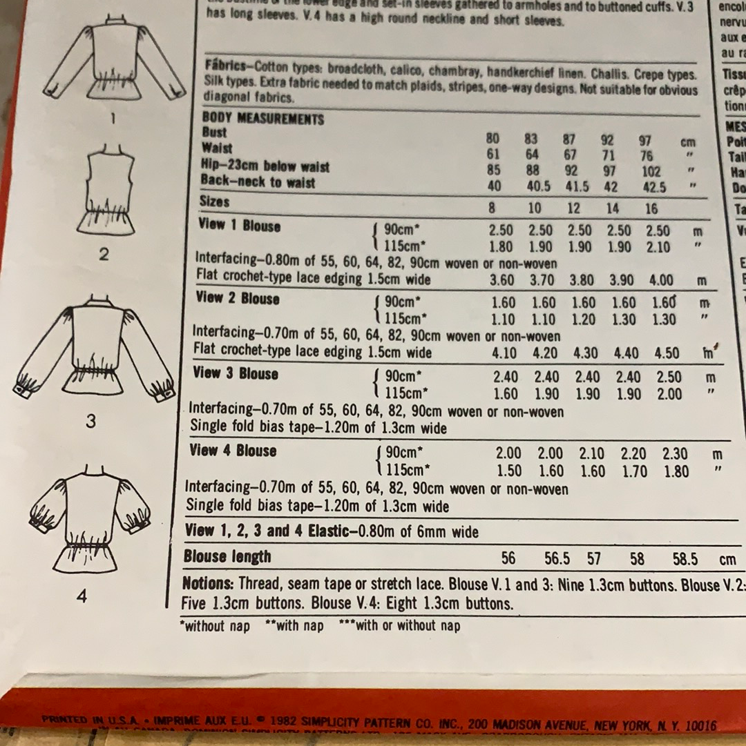 Miss Vintage Blouse Sewing Patterns Simplicity 5533 -Partially Cut and Complete