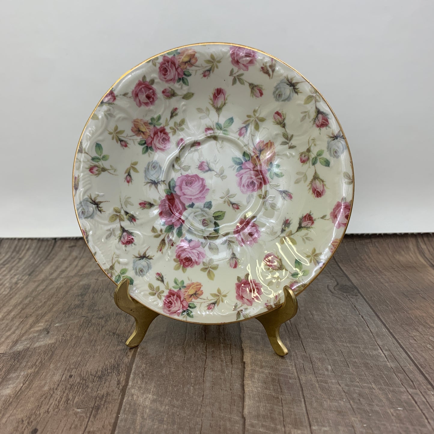 Victorian Trading Co Wide Mouth Teacup and Saucer Rose Chintz Pattern