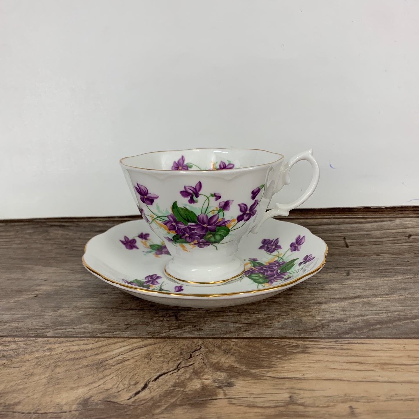 Teacup and Saucer with Purple Violets Royal Albert
