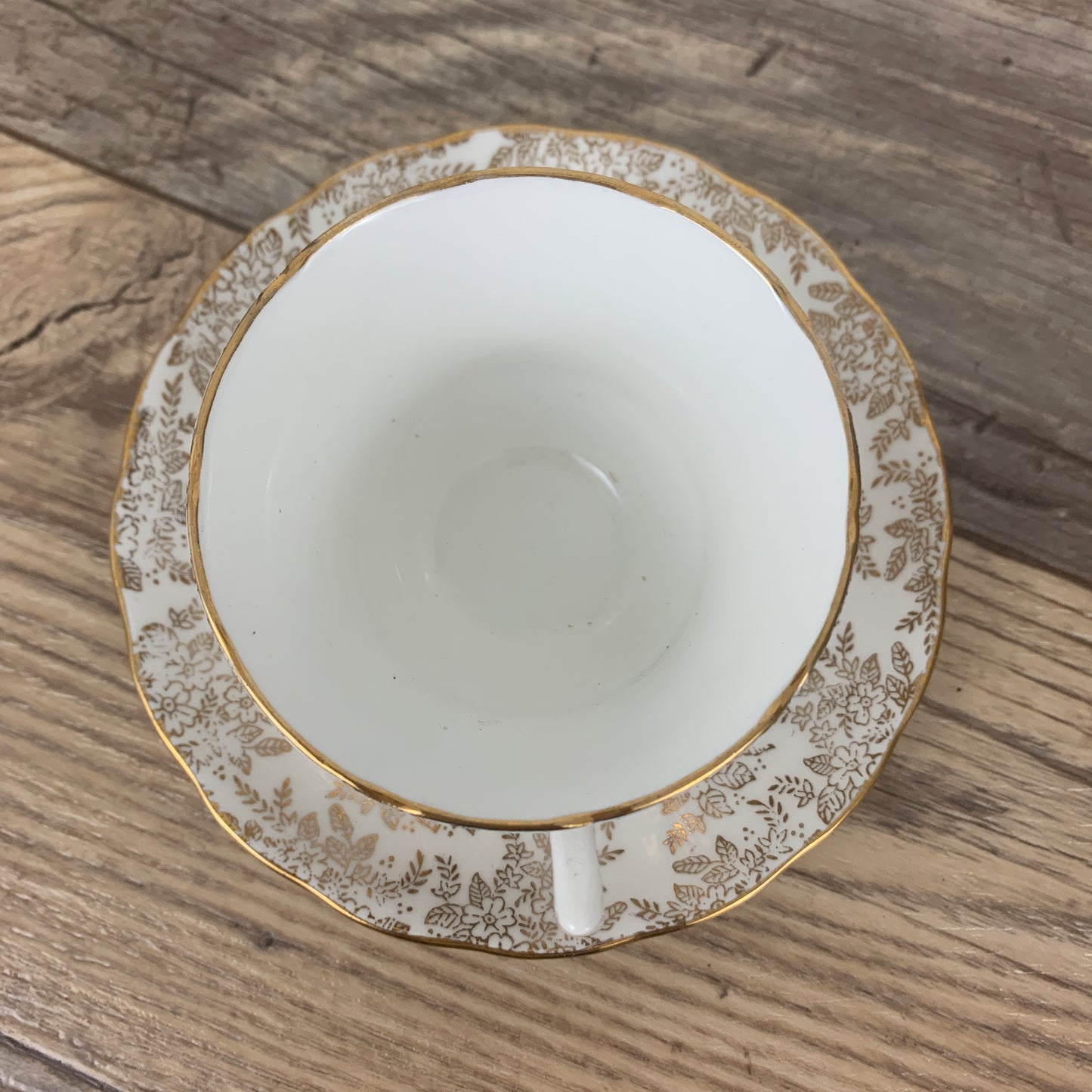 White Teacup with Golden Floral Pattern Vintage Royal Vale Tea Cup