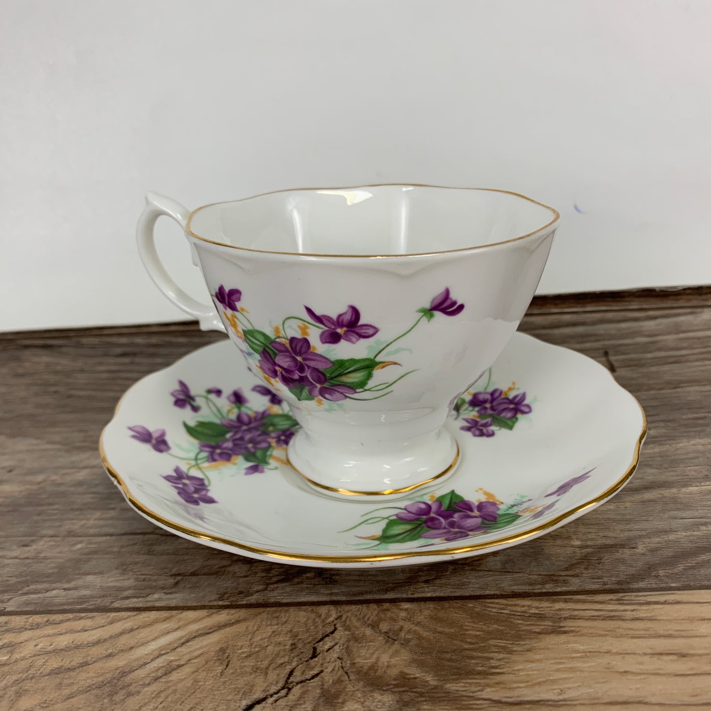 Teacup and Saucer with Purple Violets Royal Albert
